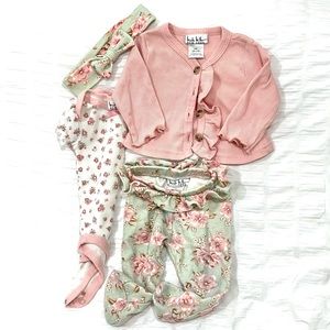 Nicole Miller onesie, sweater, jogger and matching bow